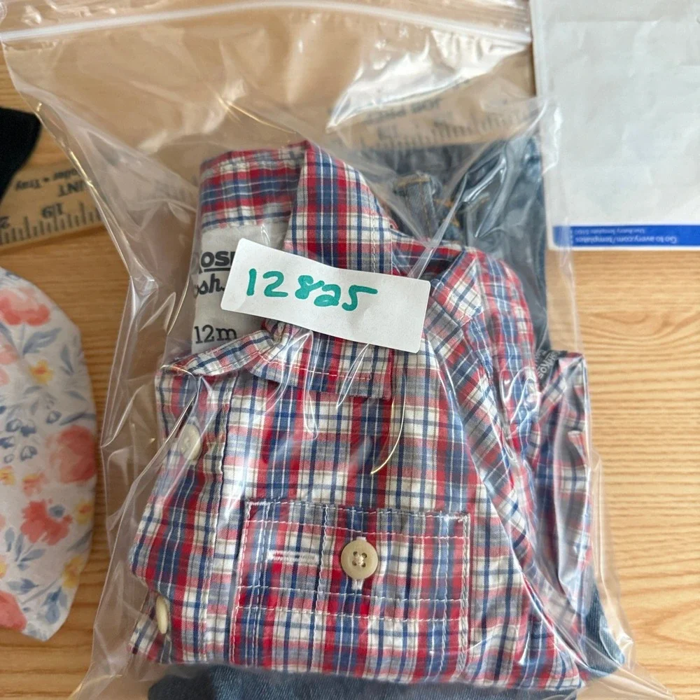 OshKosh Bgosh Baby Boys 12M Plaid Bodysuit and Denim Jeans 2pc Outfit Set